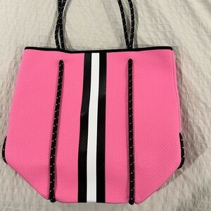 Pink Perforated Neoprene Tote with Black & White Stripe